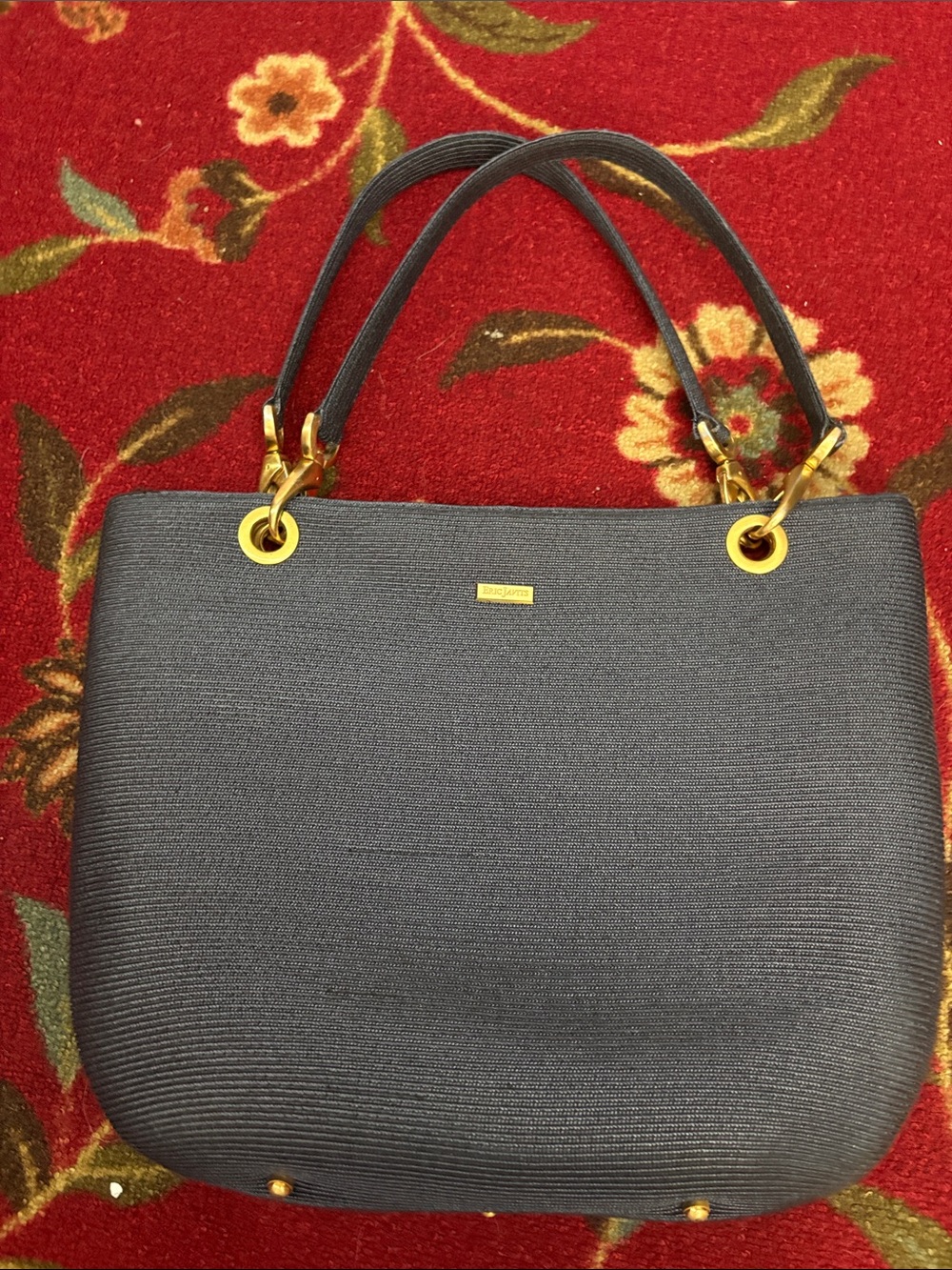 Eric Javits woven Navy Structured Tote Bag with Gold Hardware